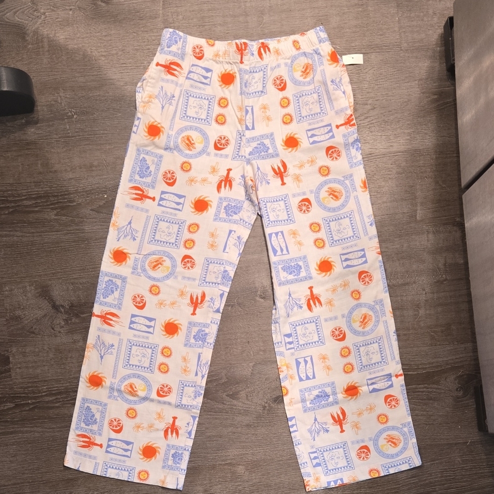 NWT Sincerely Jules  Patterned Pants - Blue and Orange With Pockets